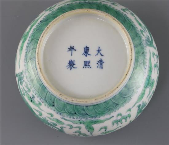 A Chinese doucai dragon pot, Kangxi mark but later, Diam.12cm